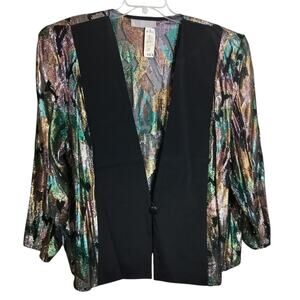 4310)Vtg AC Sport Metallic Black Green Single Button Long Sleeve Jacket 24W